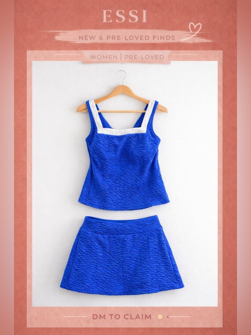 Lands' End Blue Two-Piece Tank Top & Skirt Set with White Trim
